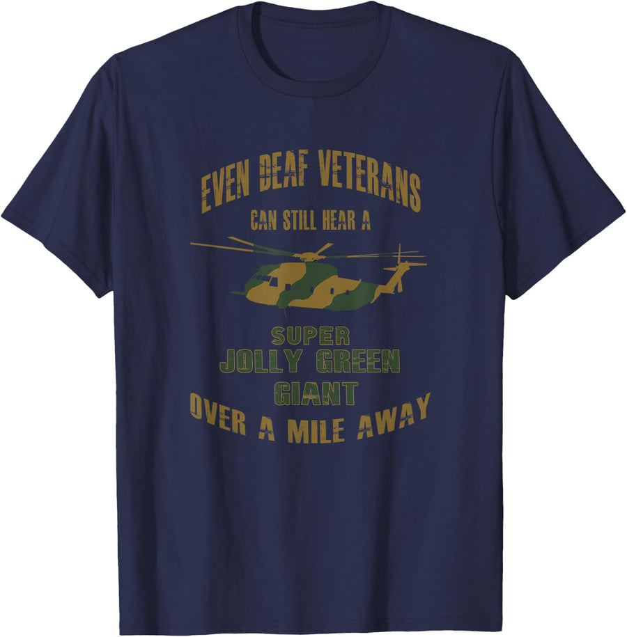 HH-53 Super Jolly Green Giant Helicopter Deaf Veteran Camo Tee T-Shirt - Navy Blue