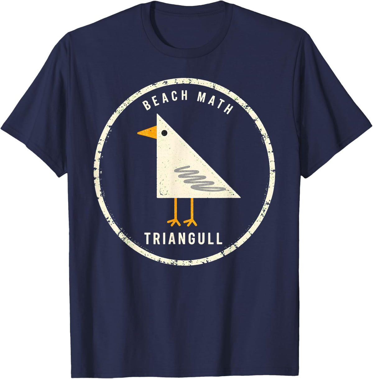 Triangle Seagull Triangull Bird Pun Funny Beach Math Stamp T-Shirt - Navy Blue