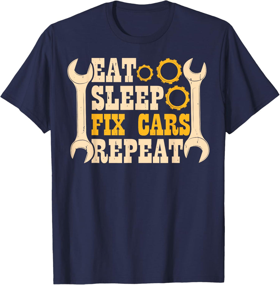 Essential Mechanic Tools Graphic Tee for Car Enthusiasts T-Shirt - Navy Blue