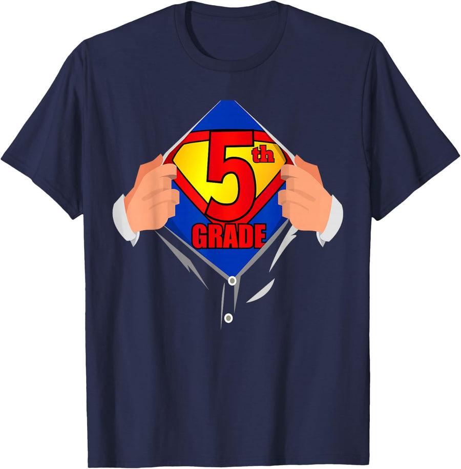 Teachers Are Superheroes 5th Grade Super Teacher Staff Gift T-Shirt - Navy Blue