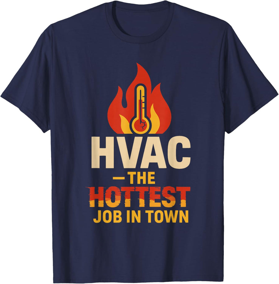 HVAC Tech AC Repair Thermostat Humor Blue Collar Pride T-Shirt - Navy Blue