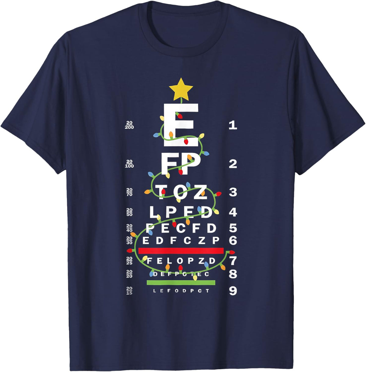 Snellen Eye Chart Test Christmas Tree Ophthalmologist Eye Dr T-Shirt - Navy Blue