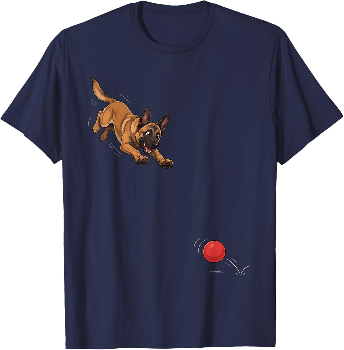 Funny Belgian Malinois Chasing Ball Dog Humor T-Shirt - Navy Blue