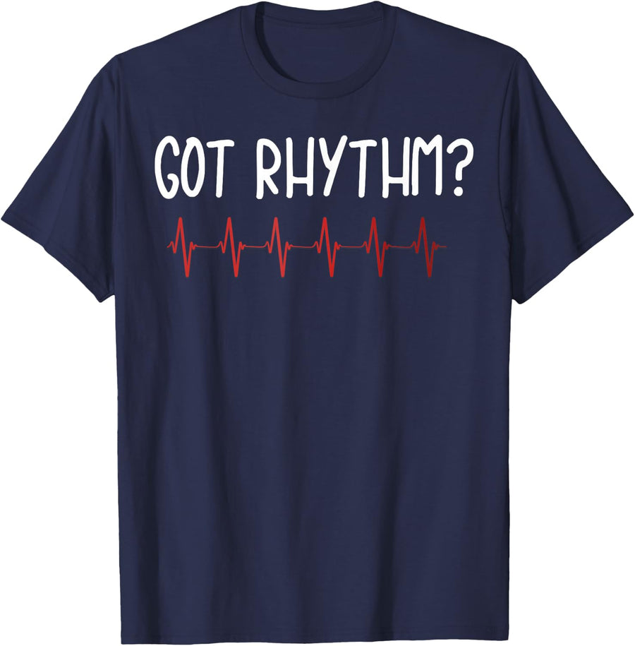 Got Rhythm T-Shirt Cardiology Shirt Funny Heartbeat Gift Med T-Shirt - Navy Blue