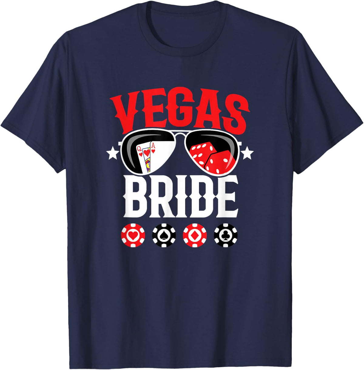 Vegas Wedding Bride Shirts - Married in Vegas Bride Squad Tees T-Shirts for Women Bachelorette Party - Navy Blue