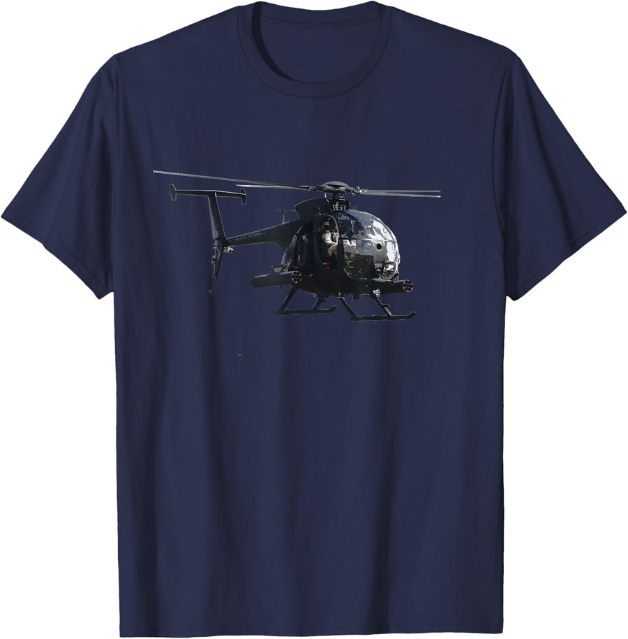 MH-6 Little Bird Helicopter T-Shirt | Aviation Tees and T Shirts for Men Women - Navy Blue