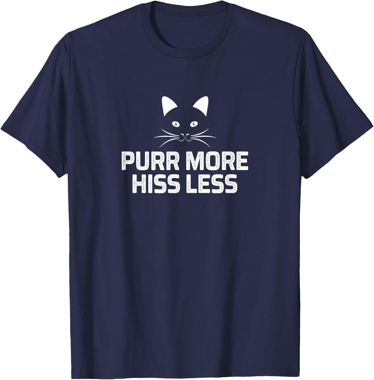 Purr More - Hiss Less - Cats - Vintage Style - T-Shirt - Navy Blue