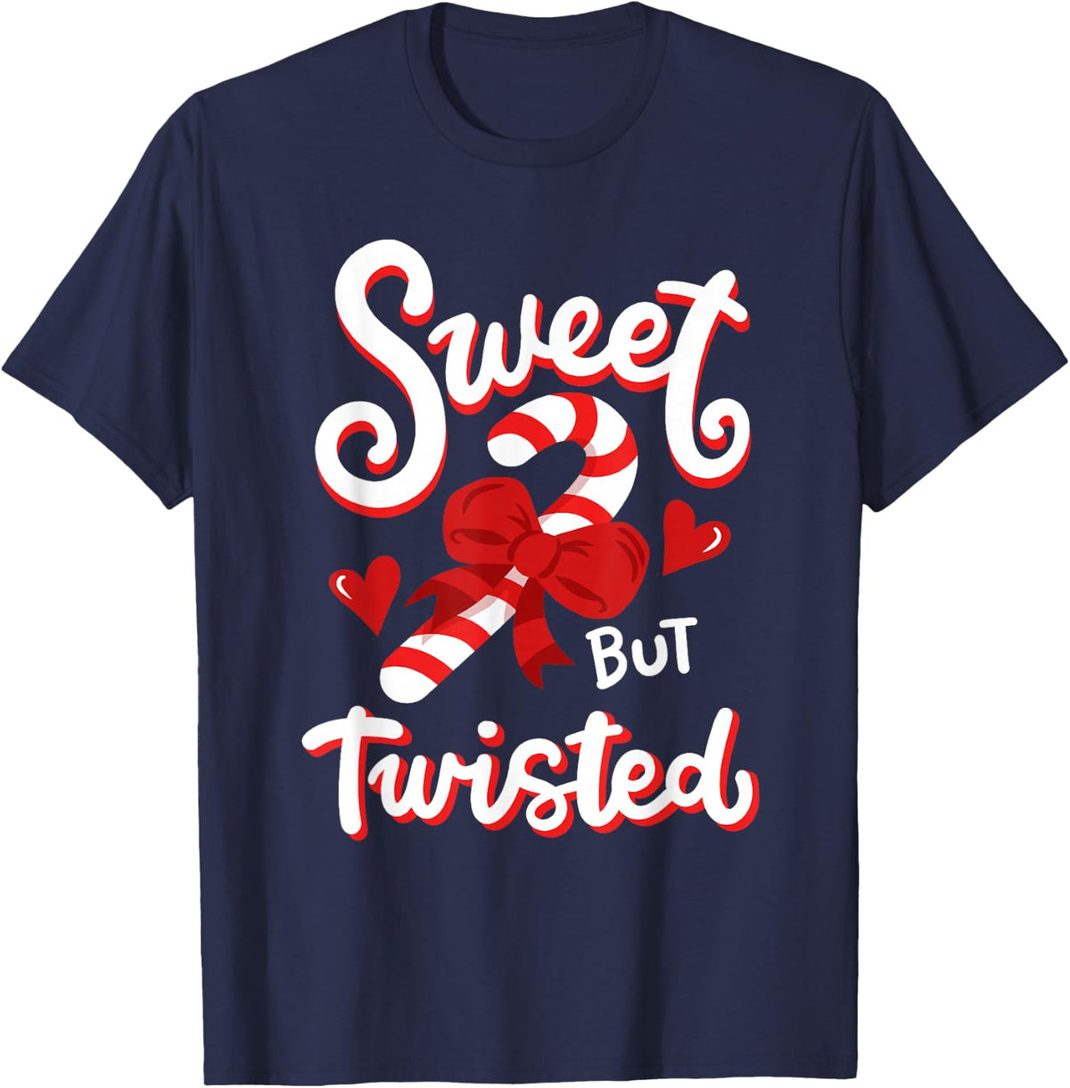 Cute but Twisted Funny Christmas Candy Cane Christmas Holiday T-Shirt - Navy Blue