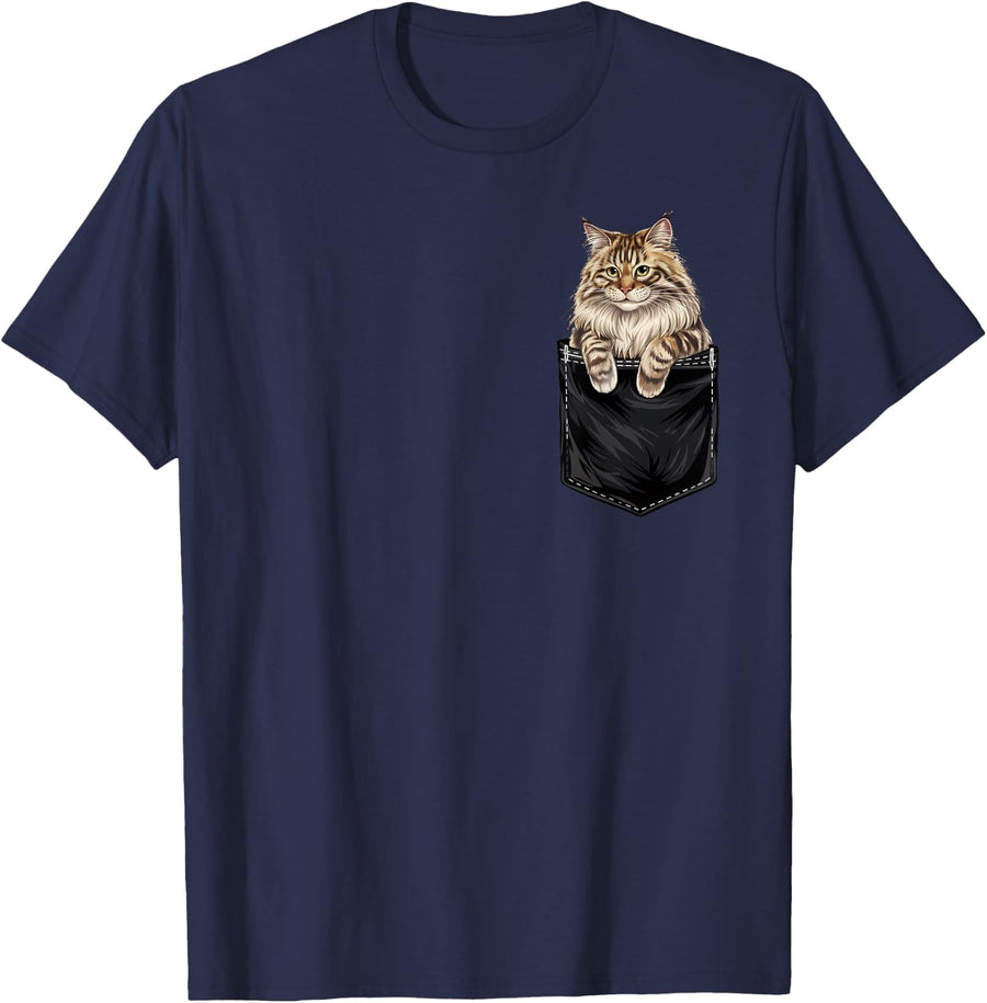 Funny Maine Coon Cat In Pocket Animal Cute Women Men T-Shirt - Navy Blue