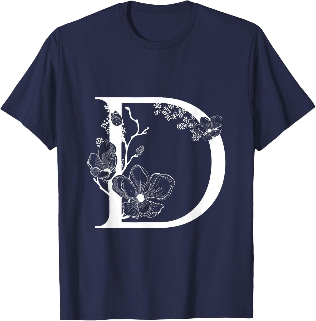 White English Alphabet Letter D Monogram Initial Black T-Shirt - Navy Blue