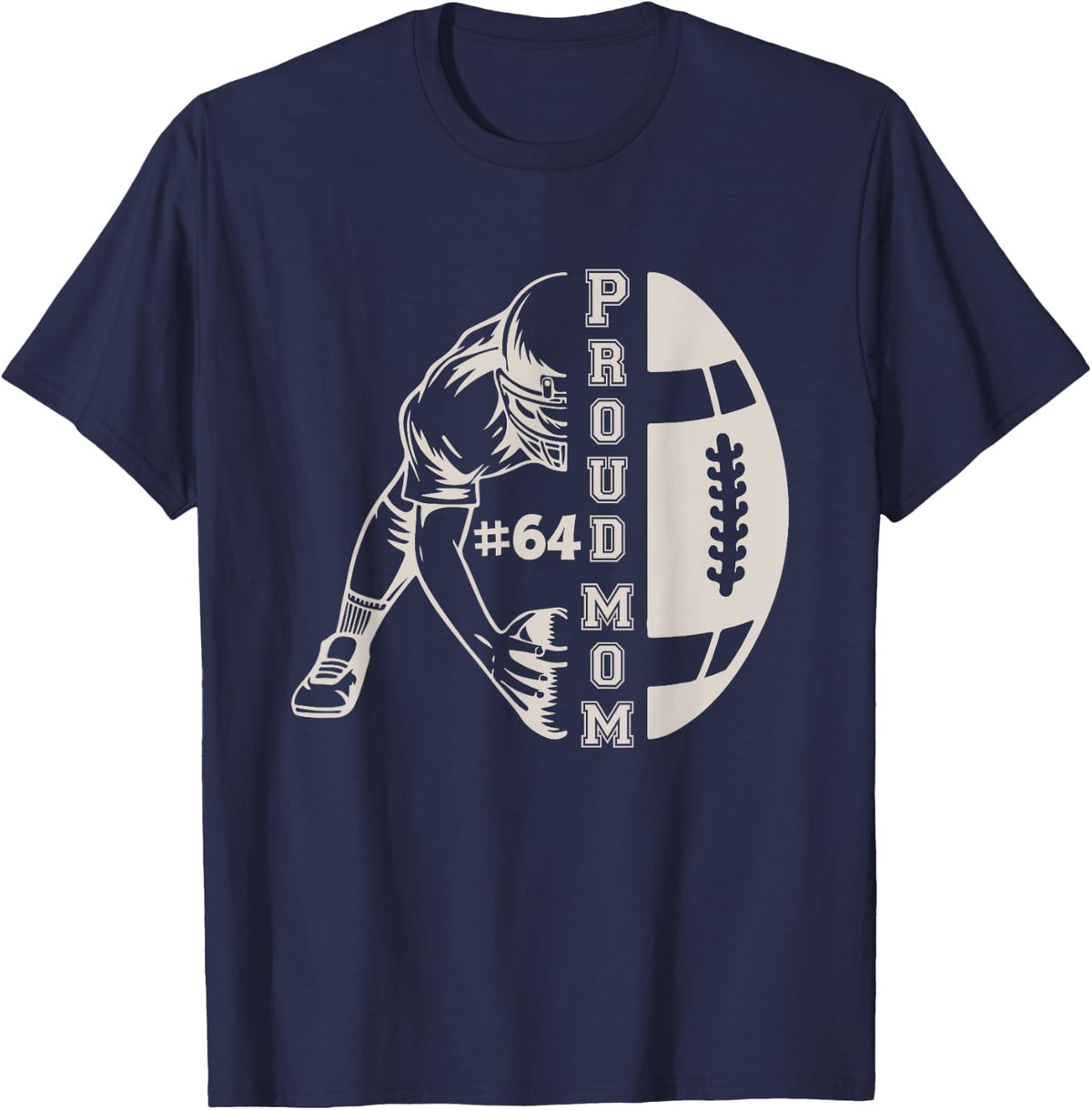 Customized Proud Football Mom Number 64 Player Game Day T-Shirt - Navy Blue
