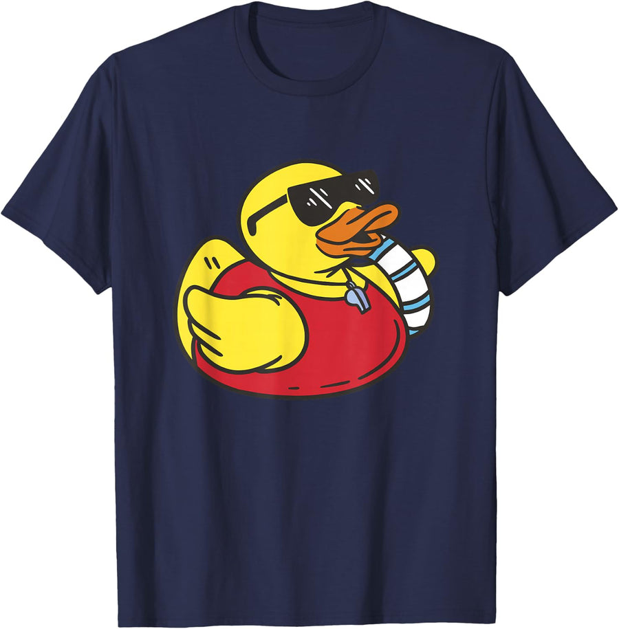 Bath Duck Summer Party Duck Cool Rubber Duck Lifeguard T-Shirt - Navy Blue
