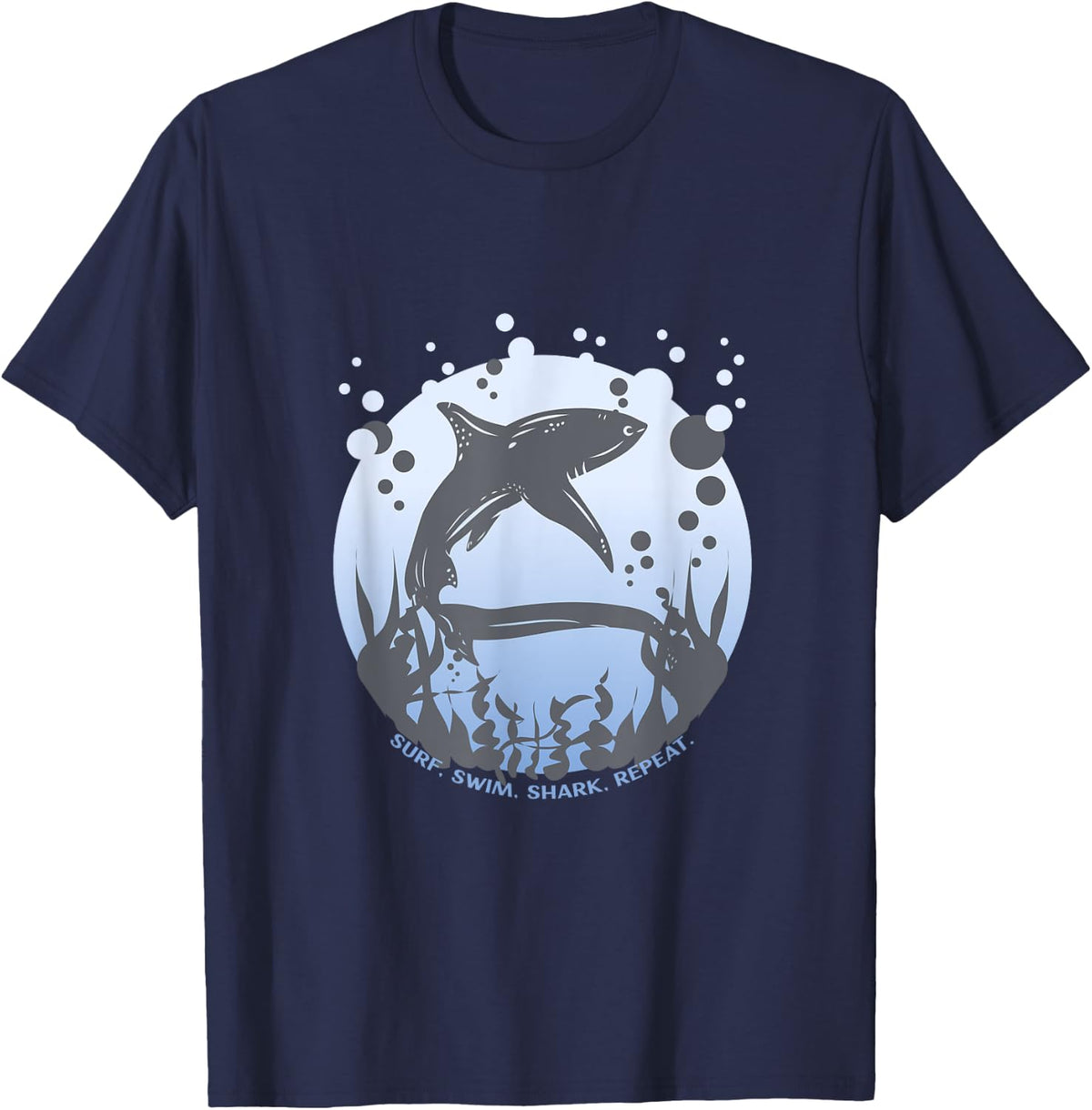 Surf, Swim, Shark, Repeat. - shark T-Shirt - Navy Blue