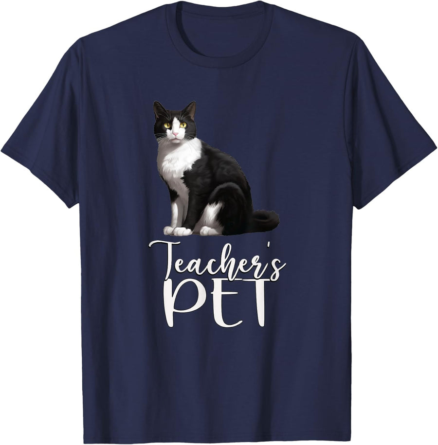 Tuxedo Cat Teacher Appreciation Pet - Students Teachers Gift T-Shirt for Men Women - Navy Blue