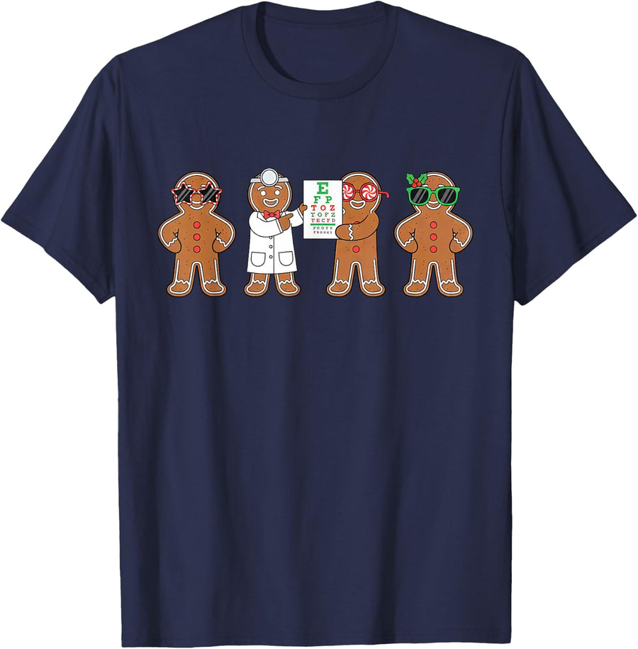 Optometry Gingerbread Christmas Optician Sight Squad Eye Dr T-Shirt - Navy Blue