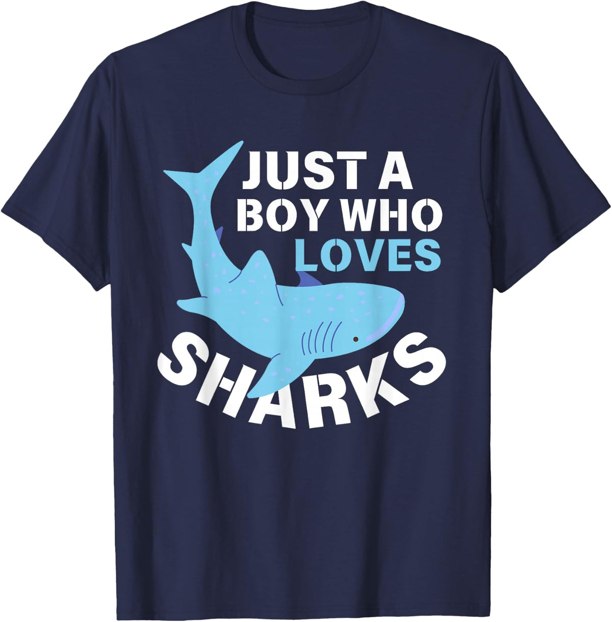 Just A Boy Who Loves Sharks Funny Kids Shark Lover Summer T-Shirt - Navy Blue