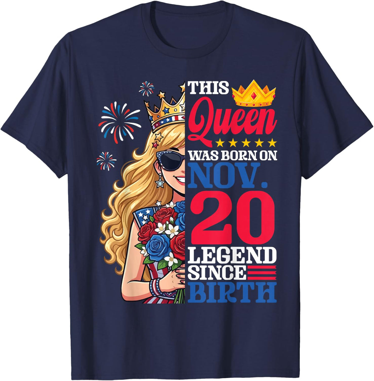 This Queen was Born On November 20 Legend Since Birth A Girl T-Shirt - Navy Blue