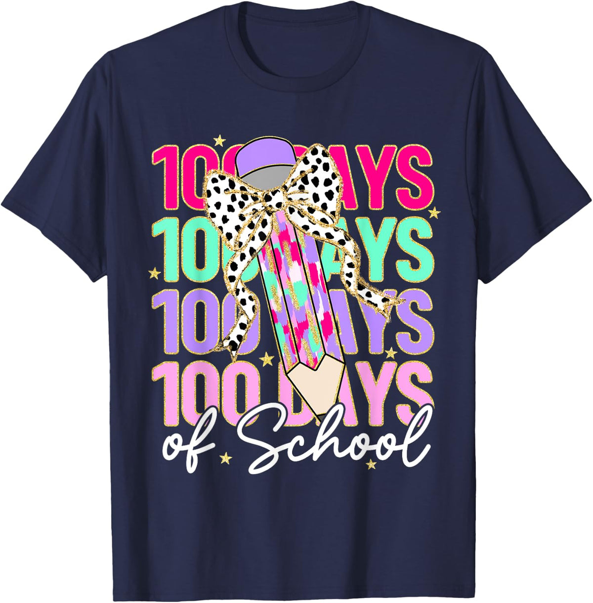 100 Days of School Teacher 100th Day of School Girls Kids T-Shirt - Navy Blue