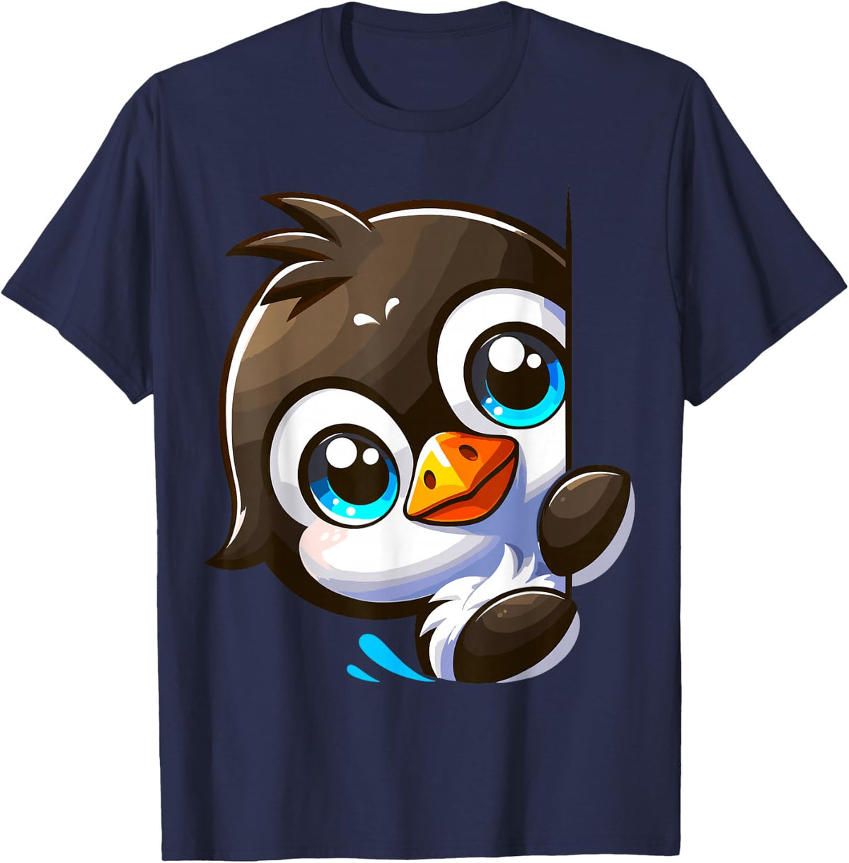 Penguin Peeking Cute Penguin T-Shirt - Navy Blue