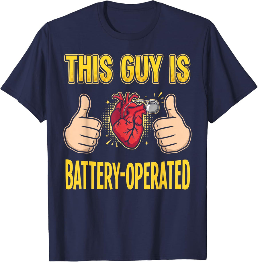 Guy Battery-Operated Recovery Heart Implantation Pacemaker T-Shirt - Navy Blue