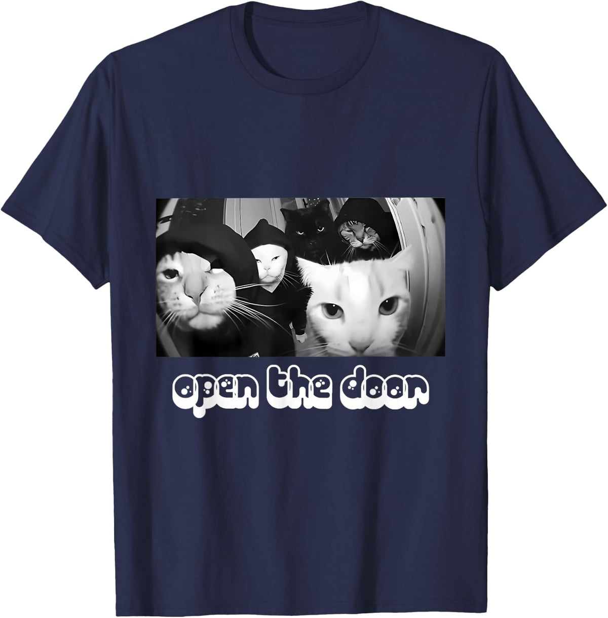Vintage Open The Door Funny Meme Gang Sarcastic Cat Lover T-Shirt - Navy Blue