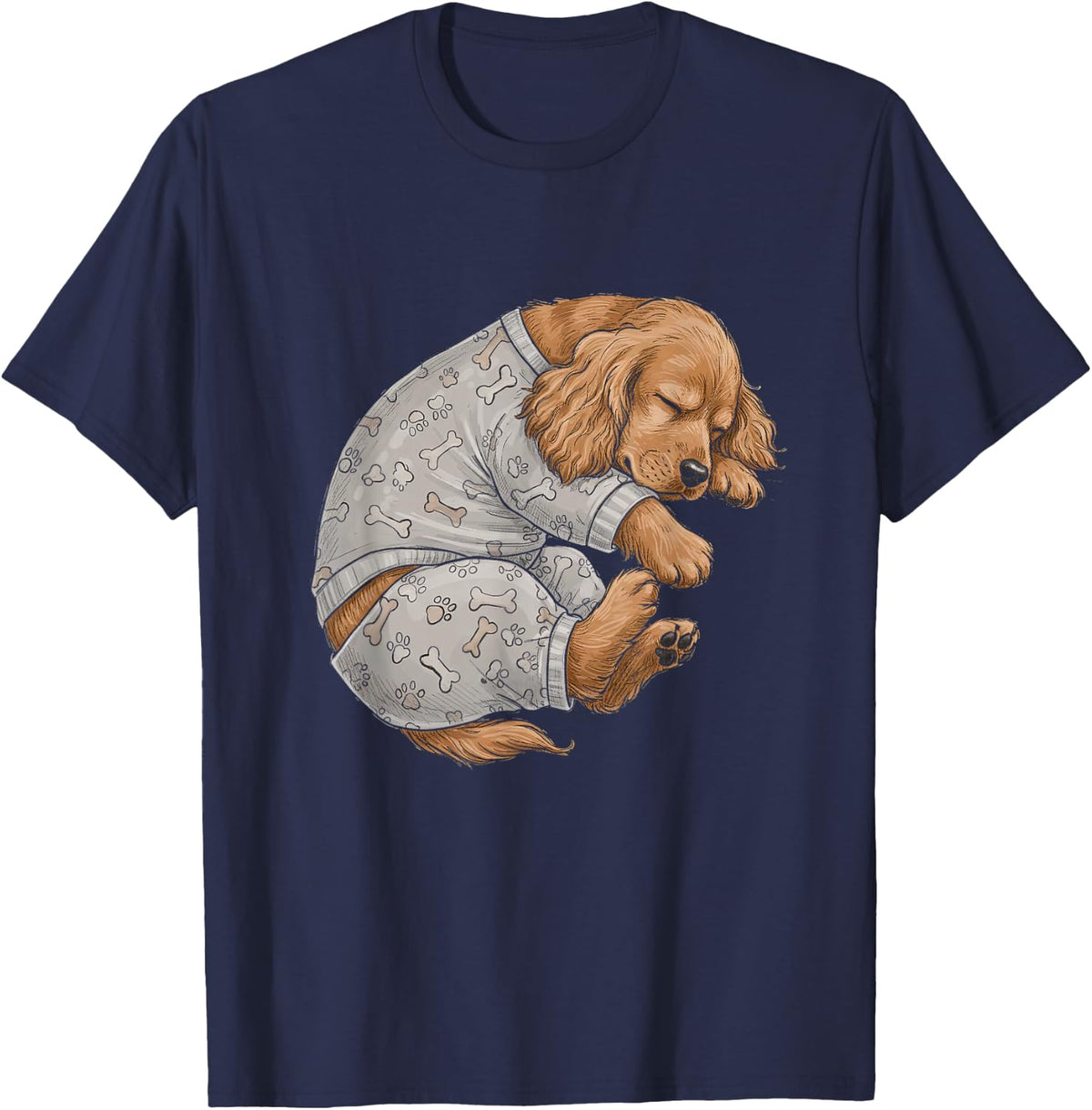 Funny Sleepy Cocker Spaniel Pyjamas Men Women Children T-Shirt - Navy Blue