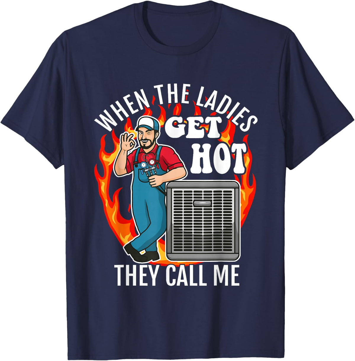 Funny HVAC Technician Air Conditioning Engineer Tech T-Shirt - Navy Blue
