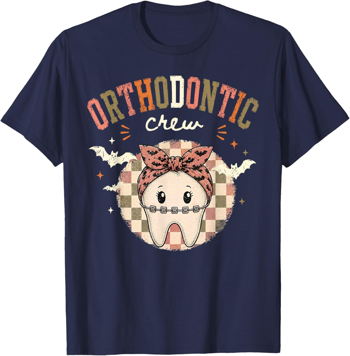 Orthodontic Crew Tooth Bandana Halloween Ortho Dental Squad T-Shirt - Navy Blue