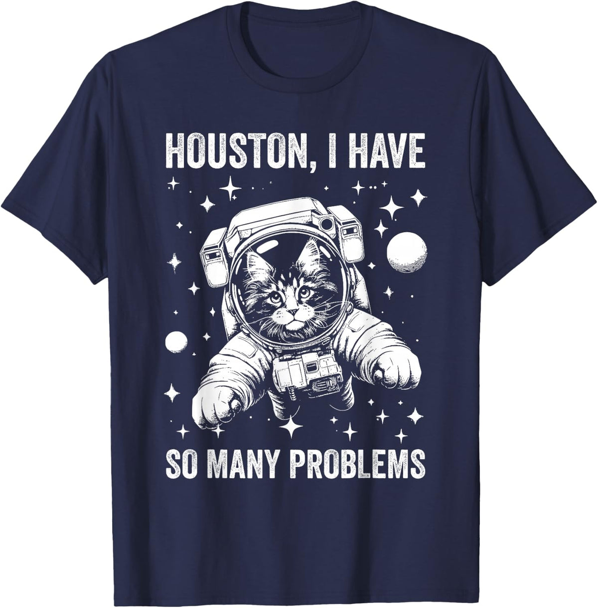Cat Dad Mom Space - Houston Problem Maine Coon T-Shirt - Navy Blue