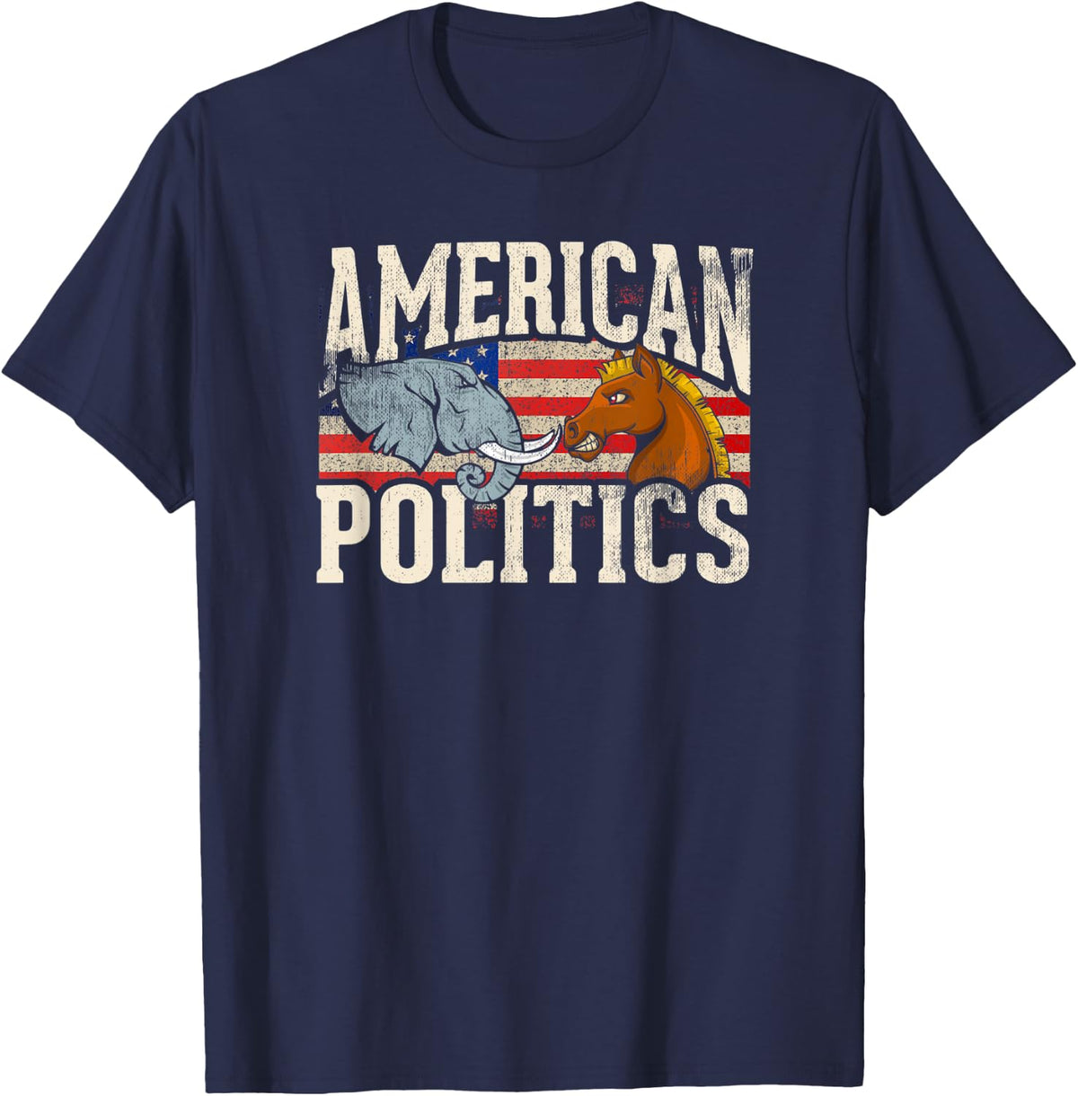 American Politics Elephant Donkey Mascot Politics T-Shirt - Navy Blue