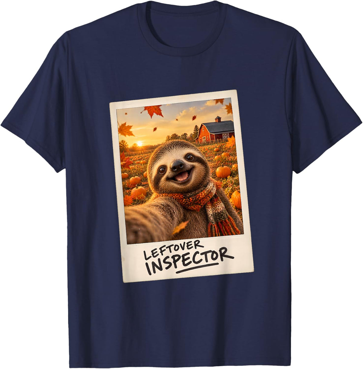 Leftover Inspector Sloth Selfie Thanksgiving T-Shirt - Navy Blue
