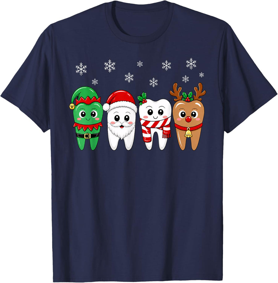 Cute Christmas Dental Team Dentist Assistant Hygiene Crew T-Shirt - Navy Blue