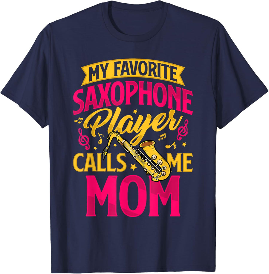 Saxophone Mom Funny Saxophonist Player Sax Jazz Music Women T-Shirt - Navy Blue
