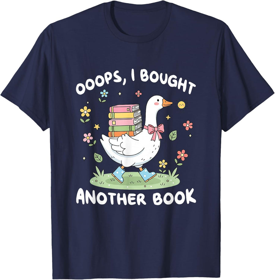 Oops I Bought Another Book Bookish Goose Reading Lover Nerd T-Shirt - Navy Blue