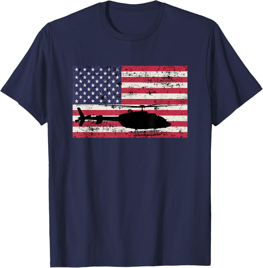 Patriotic Bell 407 helicopter American flag t-shirt T-Shirt - Navy Blue