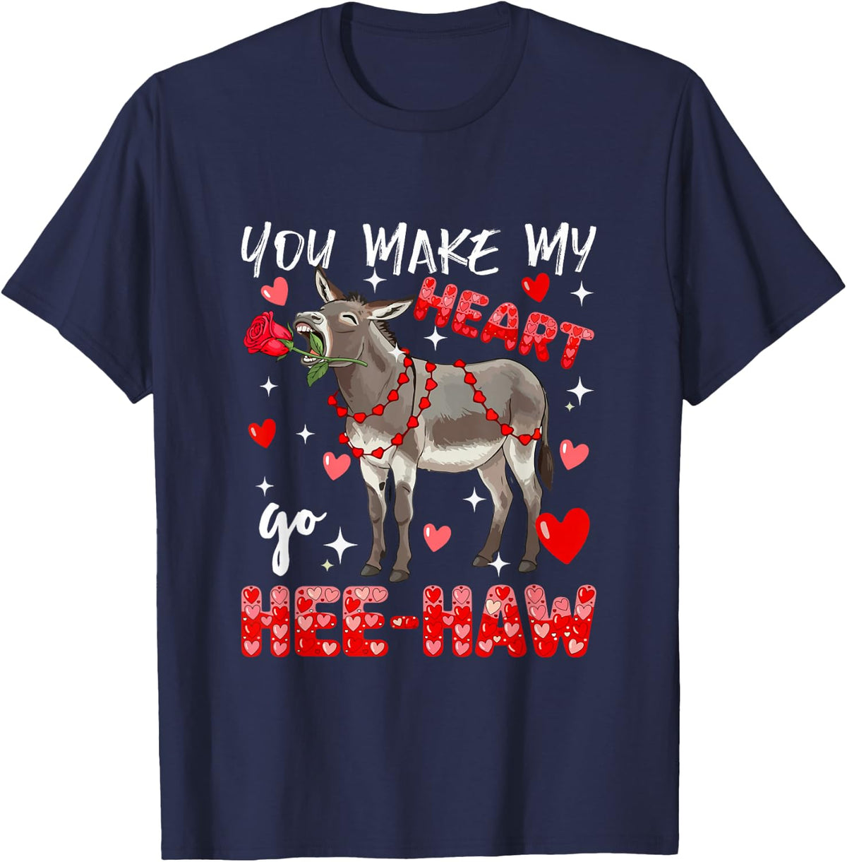 Make Heart Go Valentine's Day Cute Donkey Sound Floral Rose T-Shirt - Navy Blue
