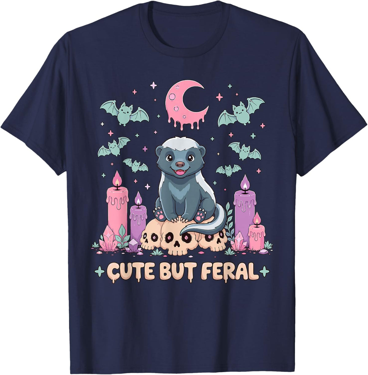 Honey Badger Cute But Feral Kawaii Pastel Goth T-Shirt - Navy Blue