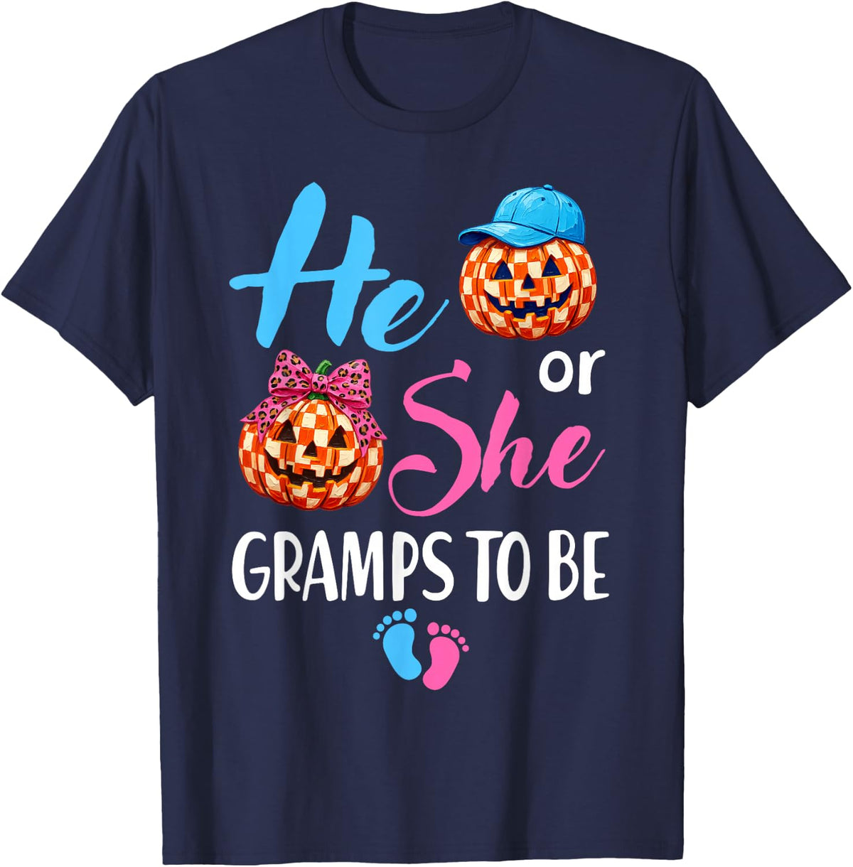 Halloween Gender Reveal He or She Gramps to Be Pumpkin T-Shirt - Navy Blue