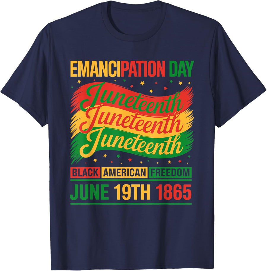 Black American Freedom 1865 Men Women Juneteenth T-Shirt - Navy Blue