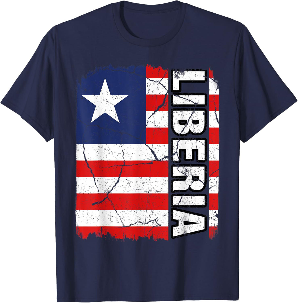 Vintage Liberian Flag Liberia Pride Roots Heritage Gift T-Shirt - Navy Blue