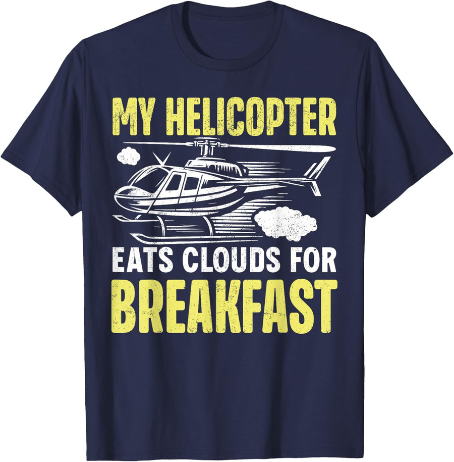 My Helicopter Eats Clouds for Breakfast Helicopter T-Shirt - Navy Blue
