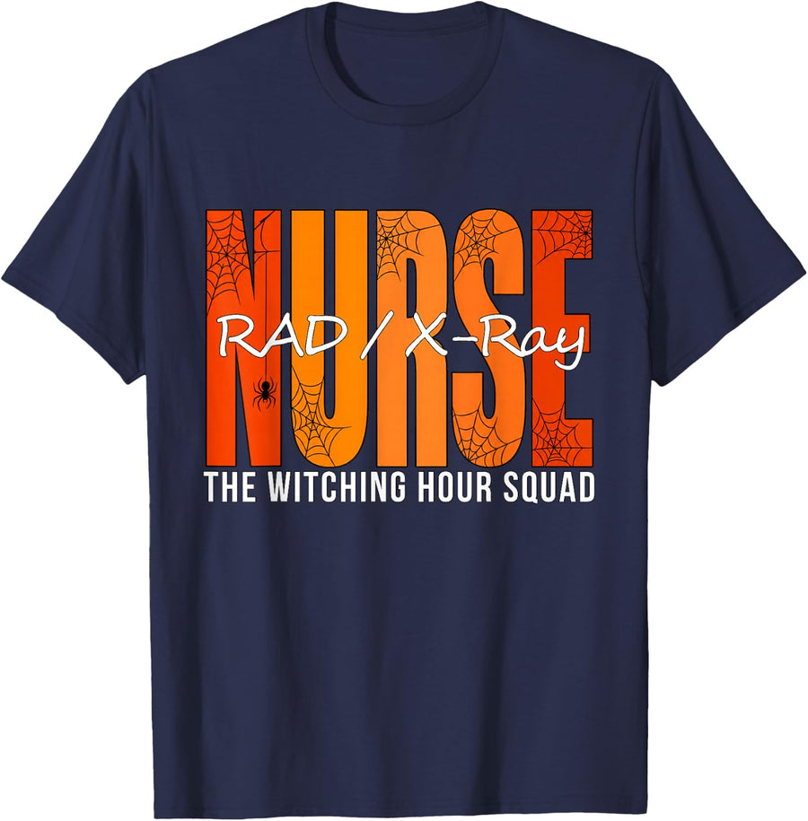 Nursing Witching Hour X-Ray Tech Night Shift Halloween T-Shirt - Navy Blue