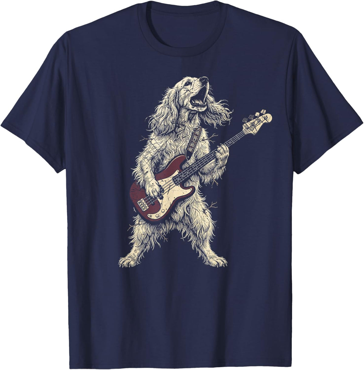 Funny Rock Cocker Spaniel Playing Guitar Retro Dog Lovers T-Shirt - Navy Blue