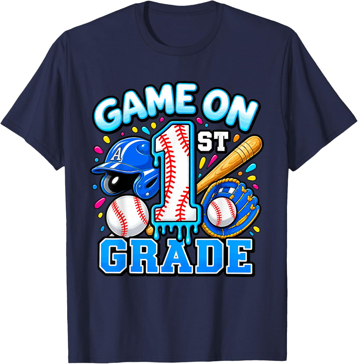 Game On 1st Grade Baseball Back to School Kid's First Day T-Shirt - Navy Blue