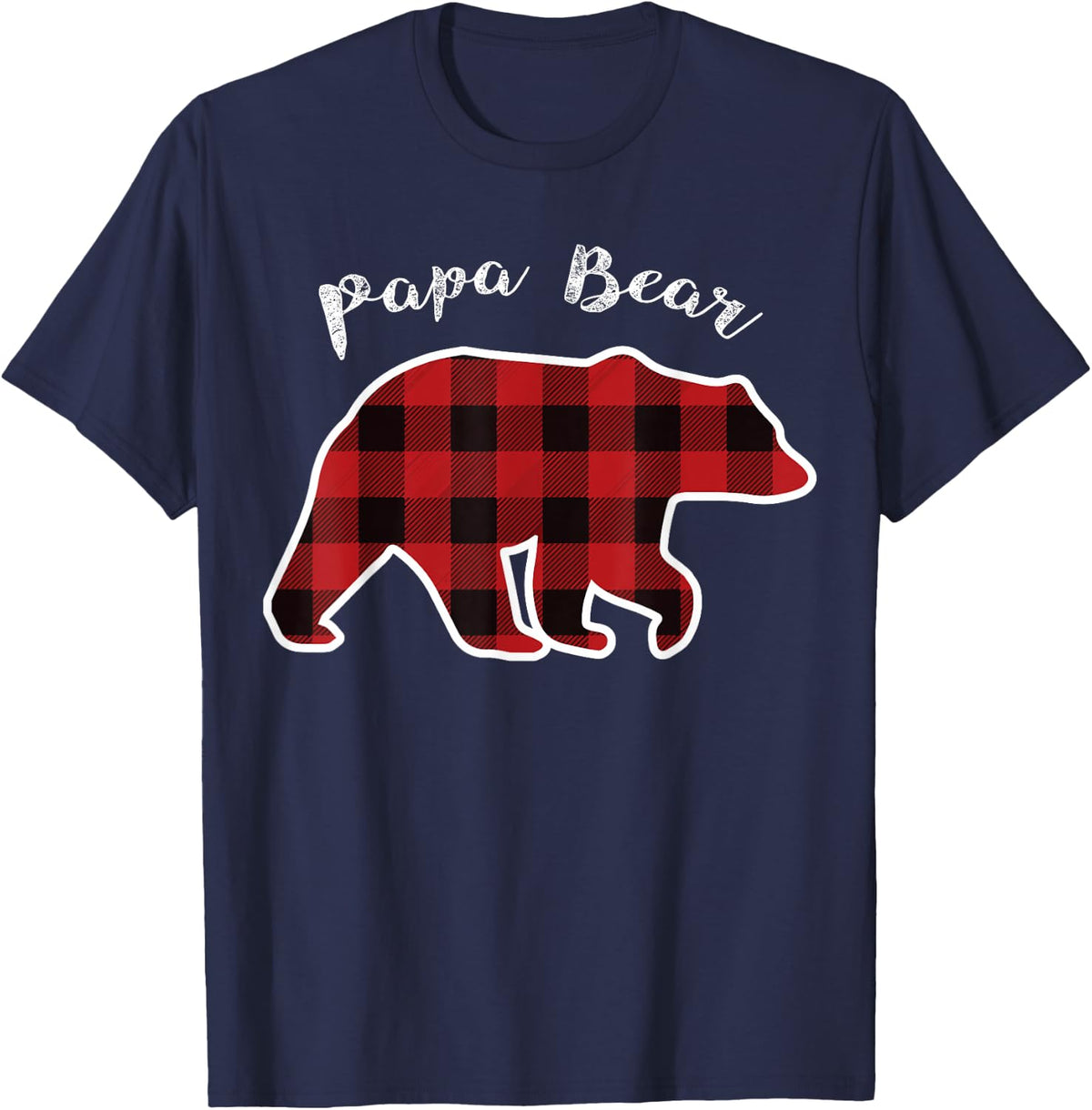 PAPA Bear | Men Red Plaid Christmas Pajama Family Dad Gift T-Shirt Small - Navy Blue