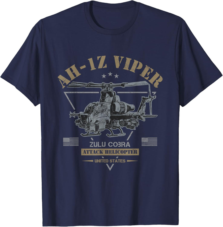 AH-1Z Viper Zulu Cobra Attack Helicopter Tee | Military Aviation T-Shirt for Men Women - Navy Blue