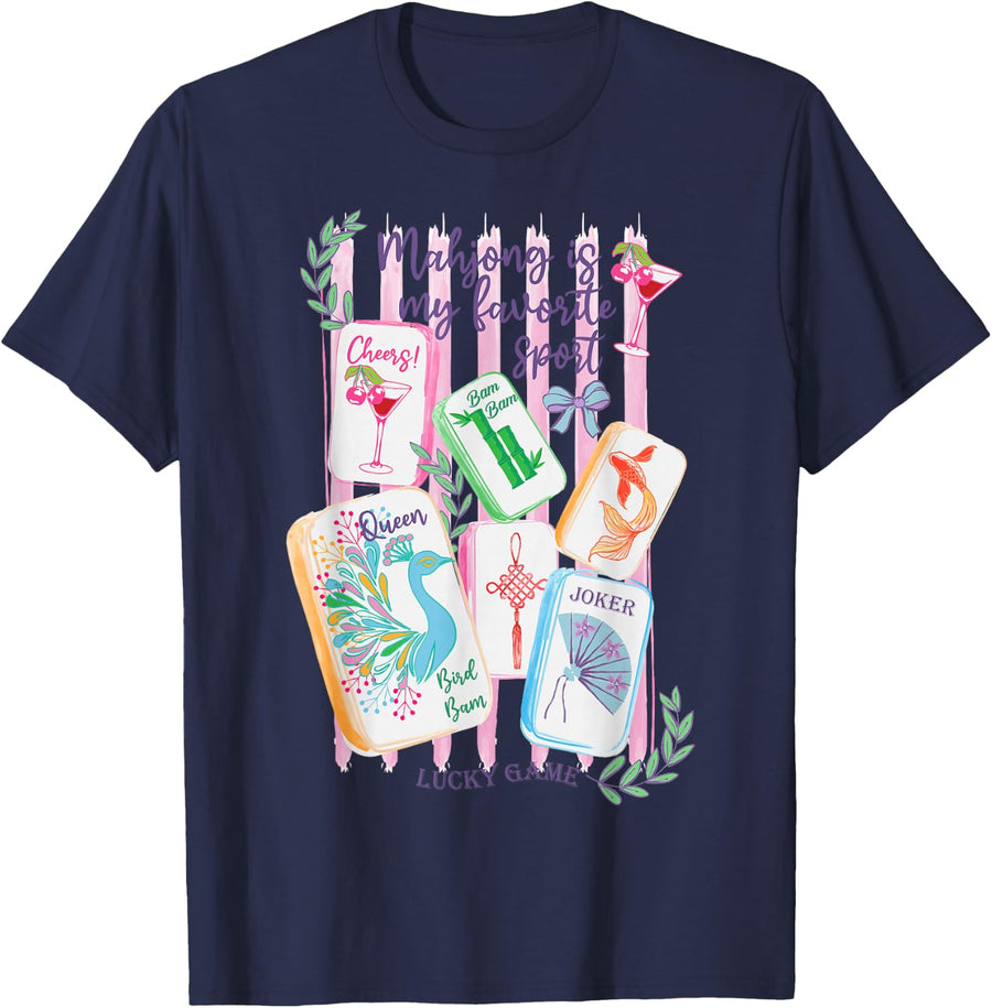 Mahjong Favorite Sport Mahjong Love Playing Chinese Game T-Shirt - Navy Blue