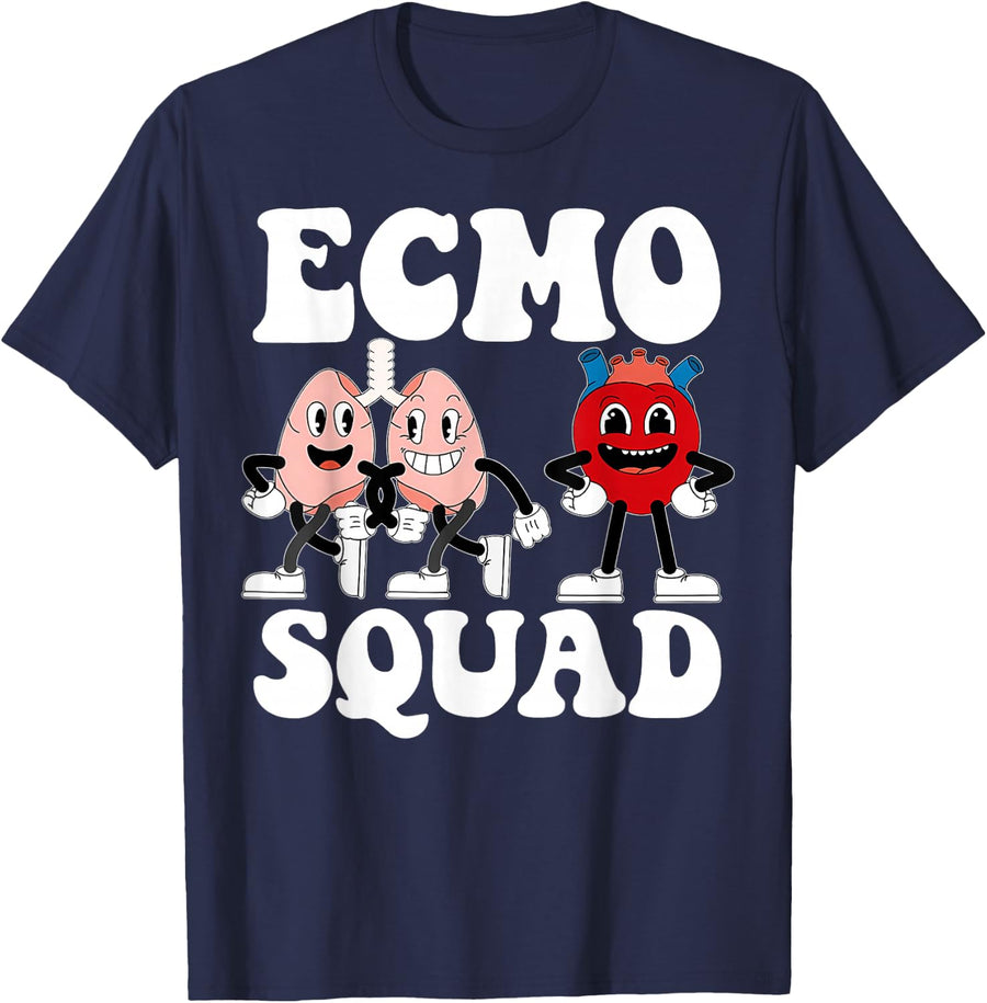 Retro ECMO Nurse Squad Ecmo Specialist Crew Cvicu ICU Peds T-Shirt - Navy Blue