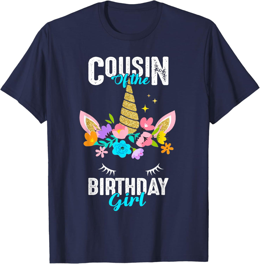 Cousin of the Birthday Girl Tshirt Unicorn Birthday Matching T-Shirt - Navy Blue