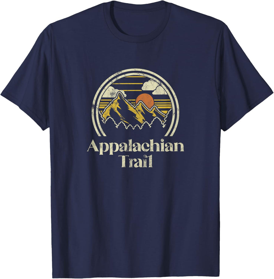 Appalachian Mountains Trail Vintage Hiking Camp Retro T-Shirt, Grey, Small - Navy Blue